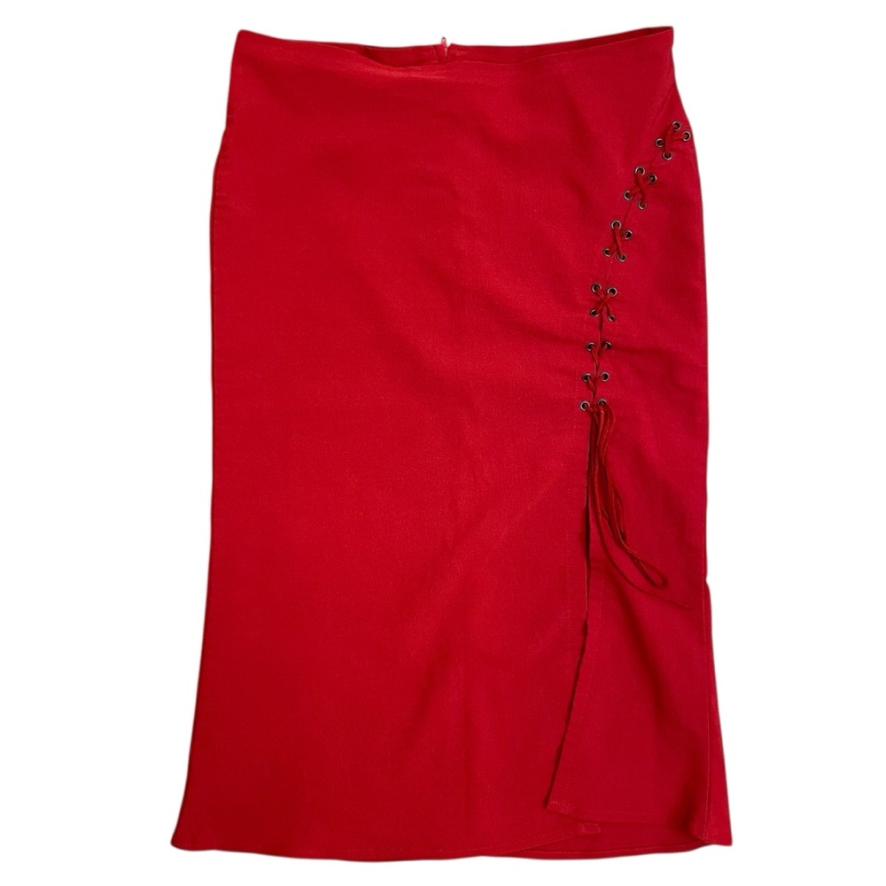 Rave Stretch Vintage 90s Red Corset Side Mermaid Knee Length Skirt